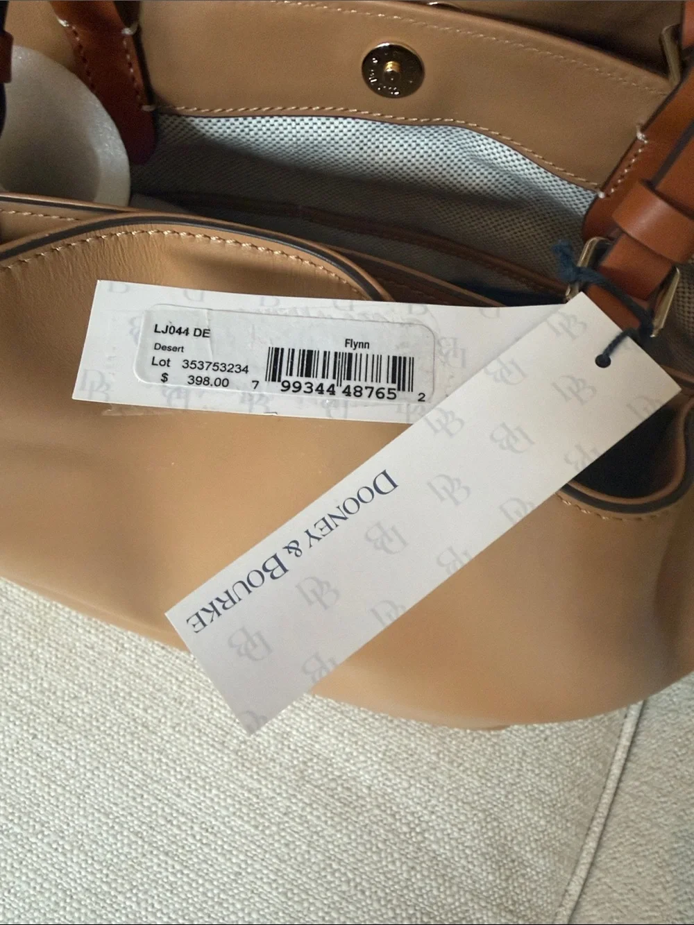 Dooney & Bourke Saddle Brown Leather Tote with Dual Straps